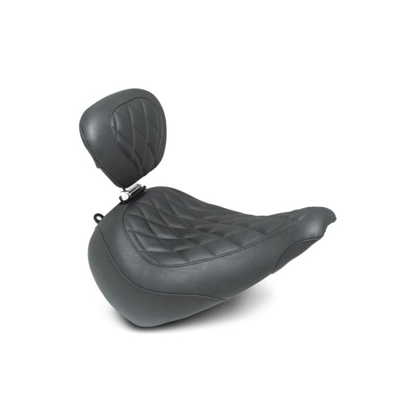 Mustang Motorcycle 83025 Mustang 18-21 Harley Fat Boy Wide Tripper Solo Seat w/Driver Backrest Diamond Stitch - Black