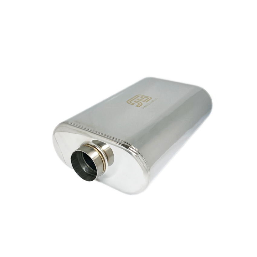 Stainless Bros 616-06323-0200 2.5in x 17in OAL SS304 Thin Oval Muffler (2.5in Offset In/2.5in Offset Out)