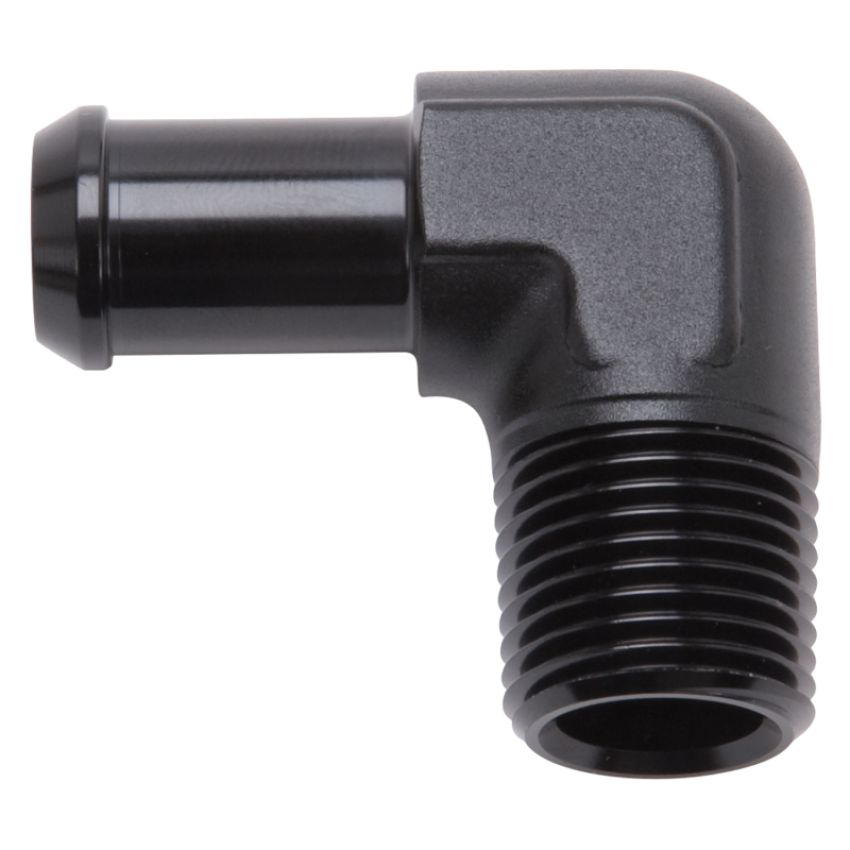 Edelbrock 8178 Hose End 90-Deg 1/2In NPT to 5/8In Barb Black Anodize