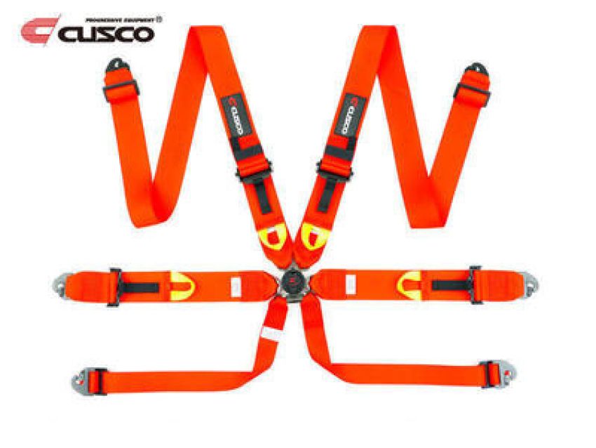 Cusco 00B CRH N6RD Universal 6 Point 3in Shoulder 3in Lap w/ Eyebolts (7/16-20UNF Thread) FIA Racing Harness- Red