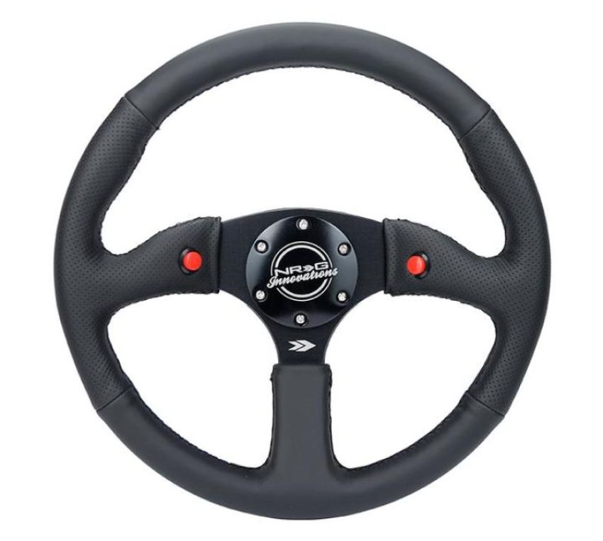 NRG RST-023D-R Reinforced Steering Wheel (350mm/ 2.5in. Deep) Sport Leather Racing/ 4mm Matte Black Spoke