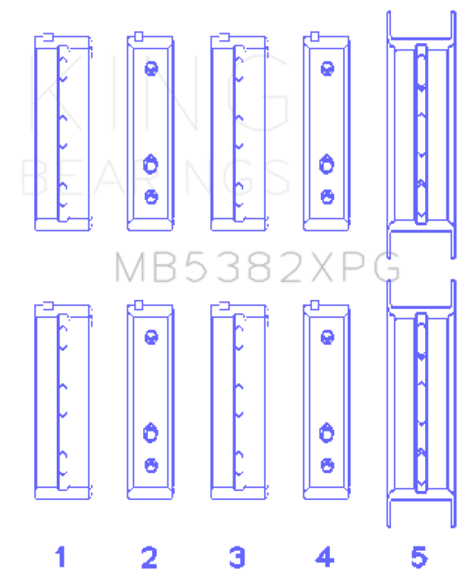 King Subaru EJ20/EJ22/EJ25 (For Thrust in #5 Position) 0.5 Oversized Tri-Metal Perf Main Bearing Set