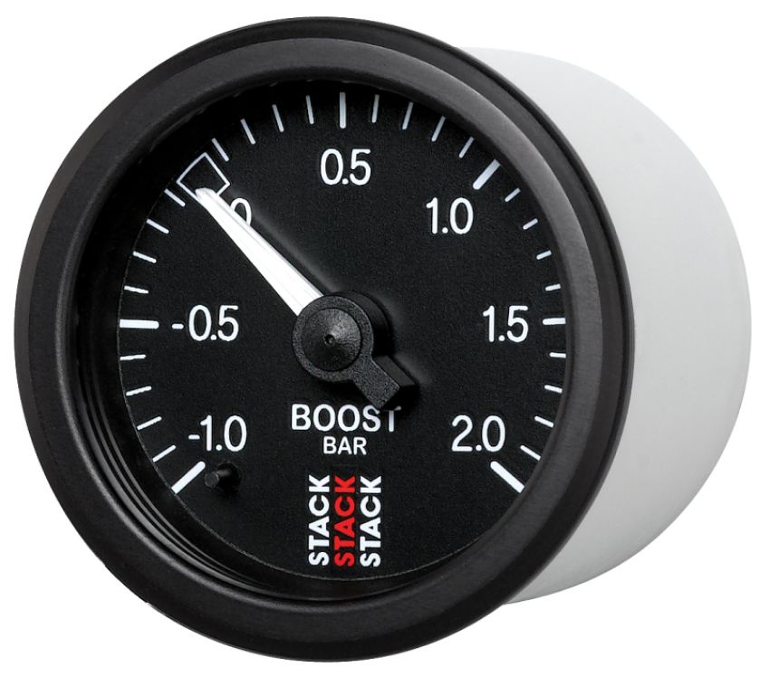 AutoMeter ST3111 Stack 52mm -1 to +2 Bar T-Fitting 0.187in Barb (M) Mechanical Boost Pressure Gauge - Black