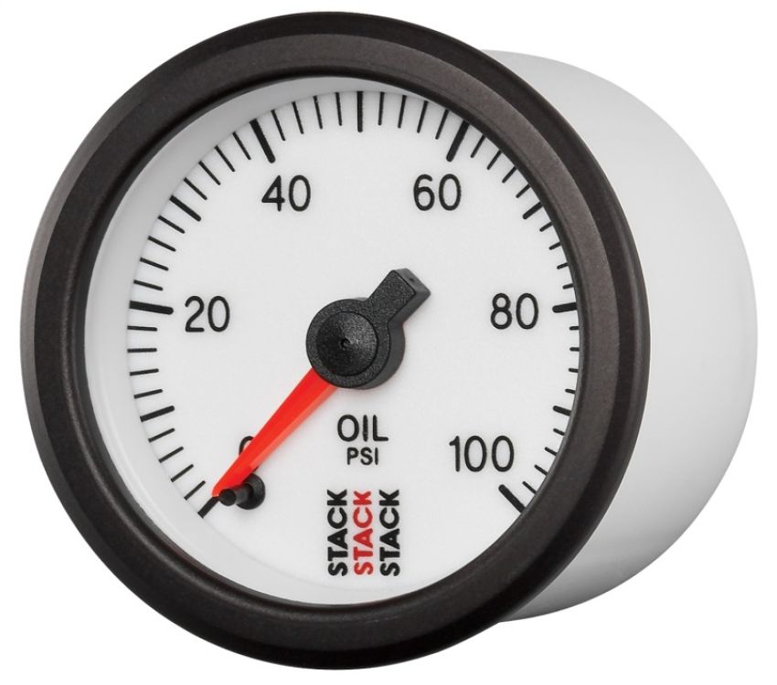 AutoMeter ST3352 Stack 52mm 0-100 PSI 1/8in NPTF Male Pro Stepper Motor Oil Pressure Gauge - White