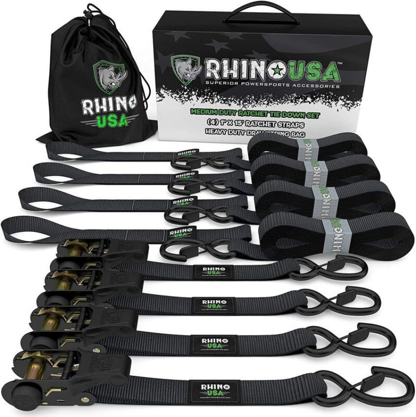Rhino USA GMG-R1-4PACK Medium Duty Ratchet Strap Tie-Down 4-Pack (Black)