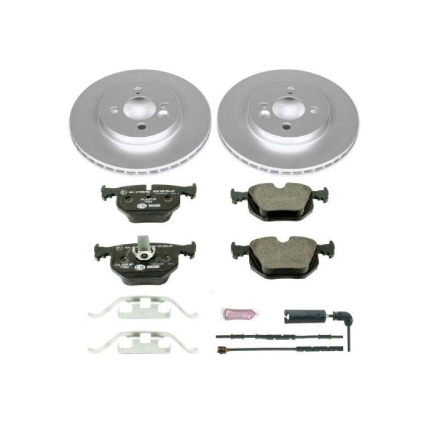 PowerStop ESK5729 Genuine Geomet Coated Rotors, ECE-R90 Brake Pads + Hardware Kit