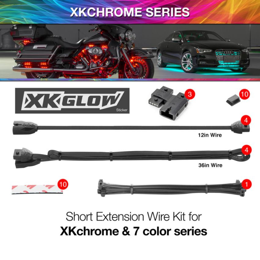 XKGLOW XK-4P-WIRE-KIT-MOTO XK Glow Extension Wire Kit for XKchrome & 7 Color Series for Motorcycle