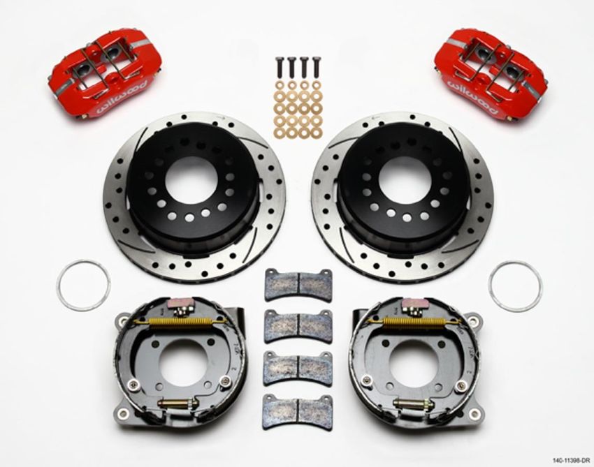 Wilwood 140-11398-DR Dynapro Low-Profile 11.00in P-Brake Kit Drill-Red Chevy 12 Bolt 2.75in Off w/ C-Clips