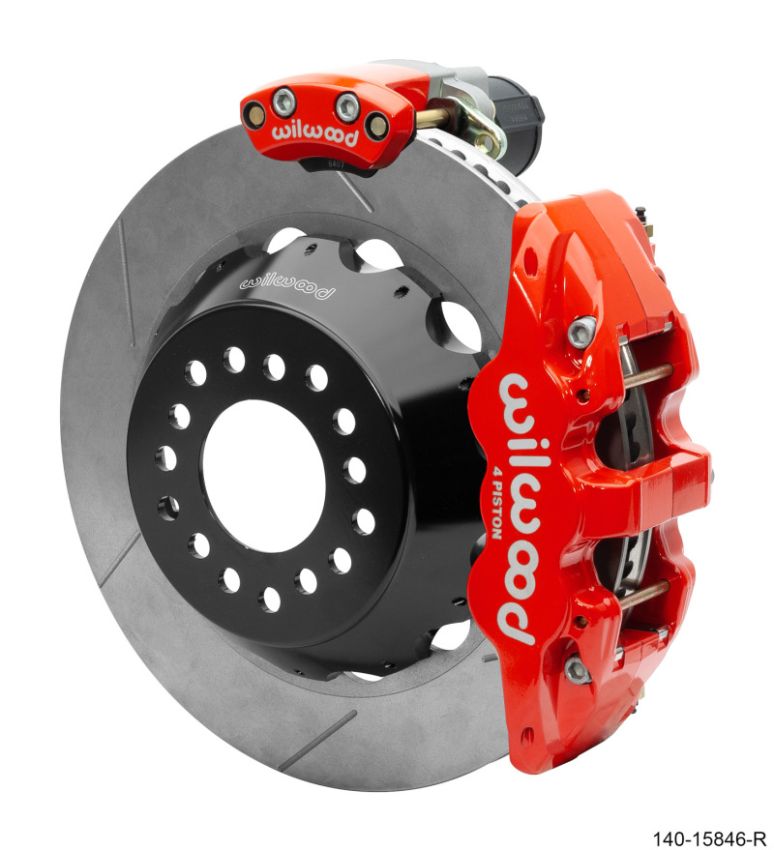 Wilwood 140-15846-R Narrow Superlite 4R Rear P-Brk Kit AERO4 14in Rotor Big Ford New Style 2.5in Off - Red