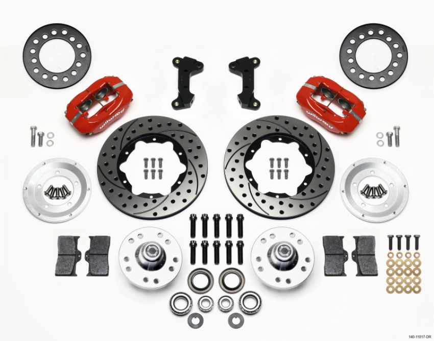 Wilwood 140-11017-DR Forged Dynalite Front Kit 11.00in Drill-Red 74-80 Pinto/Mustang II Disc Spindle only