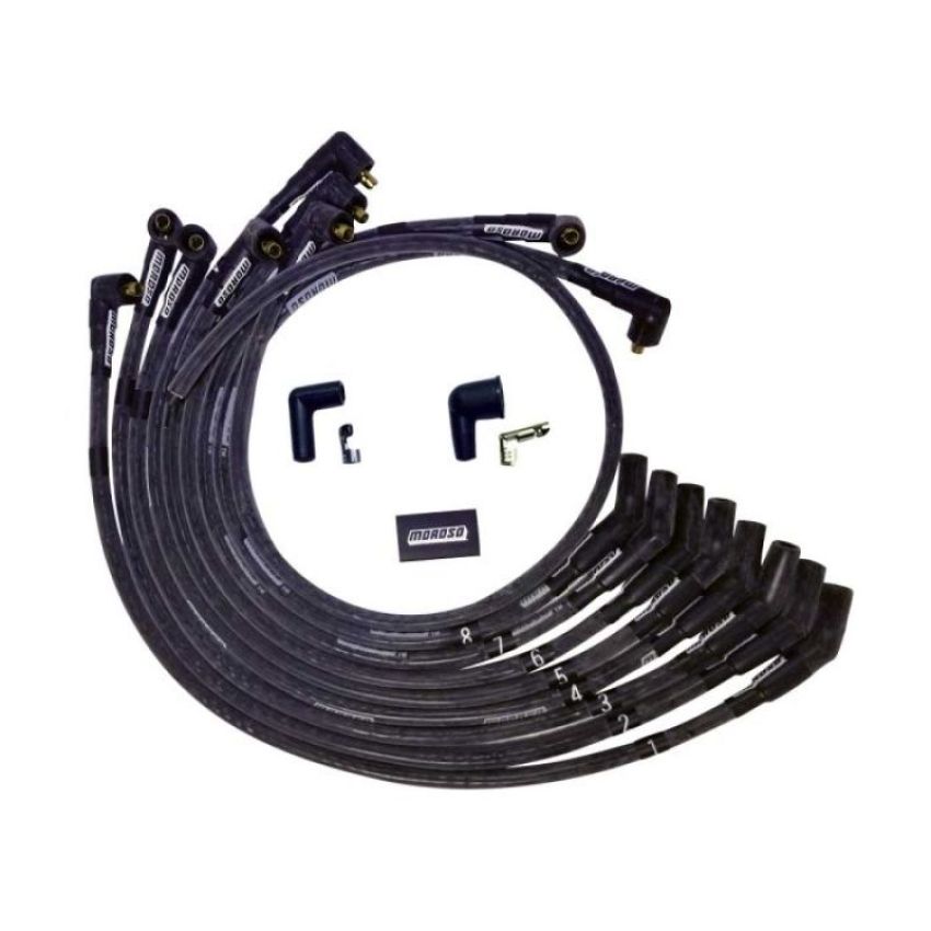 Moroso 51571 SB Ford Sleeved 135 Plug End Non-HEI Dist Ultra Spark Plug Wire Set - Black