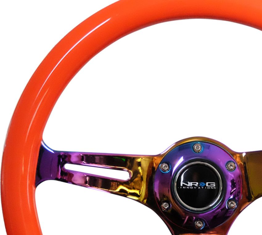 NRG ST-015MC-NOR Classic Wood Grain Steering Wheel (350mm) Neon Orange Color w/Neochrome Spokes