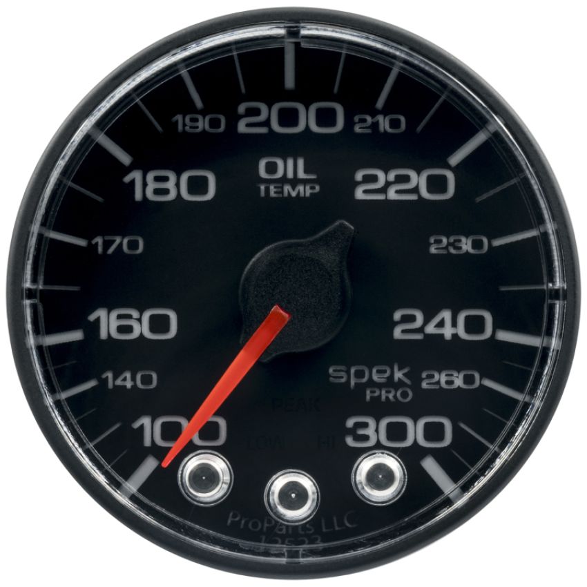 AutoMeter P322324 Spek-Pro Gauge Oil Temp 2 1/16in 300f Stepper Motor W/Peak & Warn Blk/Blk