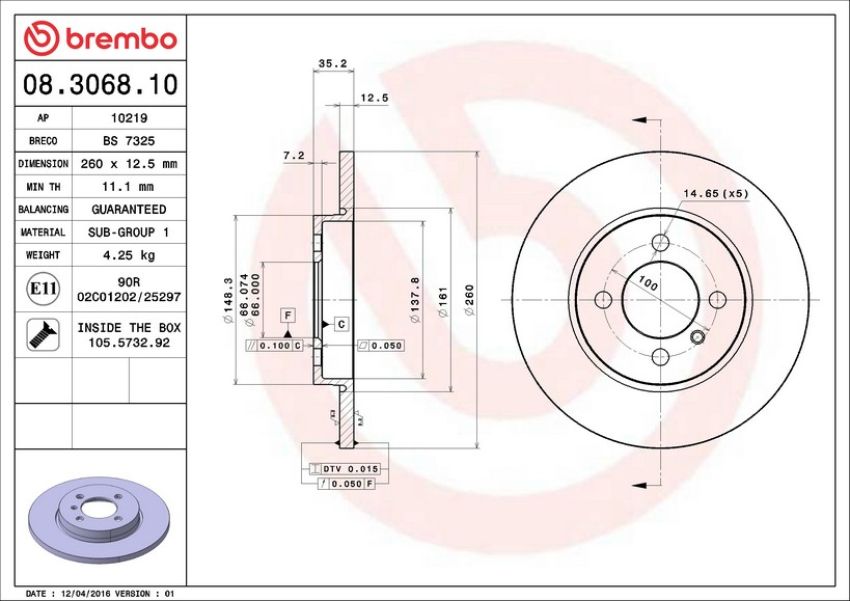 Brembo KT00B99 Brembo ceramic brake pad and standard solid  brake disc kit