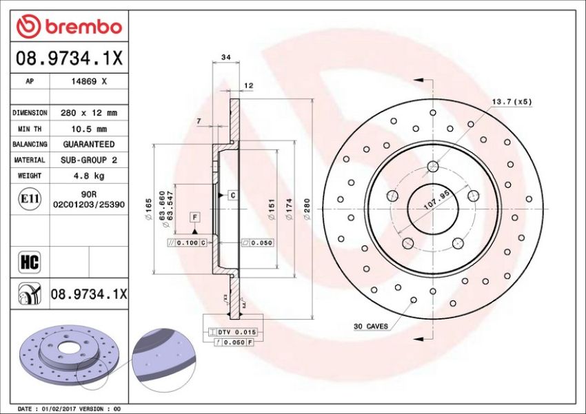 Brembo KTX0094 Brembo ceramic brake pad and Xtra solid drilled brake disc kit