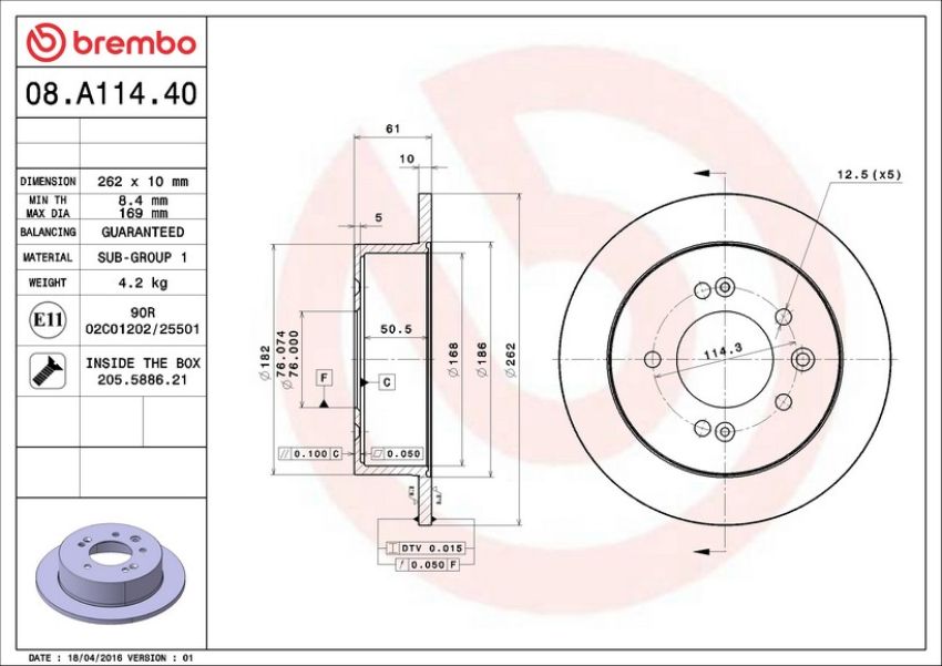 Brembo 08.A114.40 Brembo Solid Standard Rotor