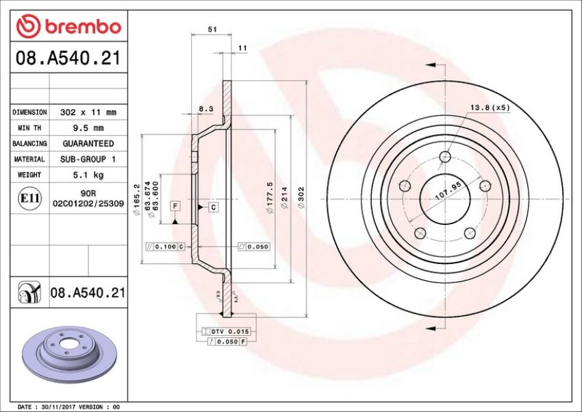 Brembo 08.A540.21 Brembo UV Coated Solid Brake Rotor