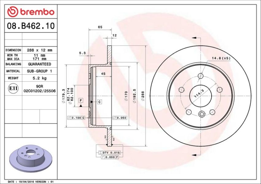 Brembo 08.B462.10 Brembo Solid Standard Rotor