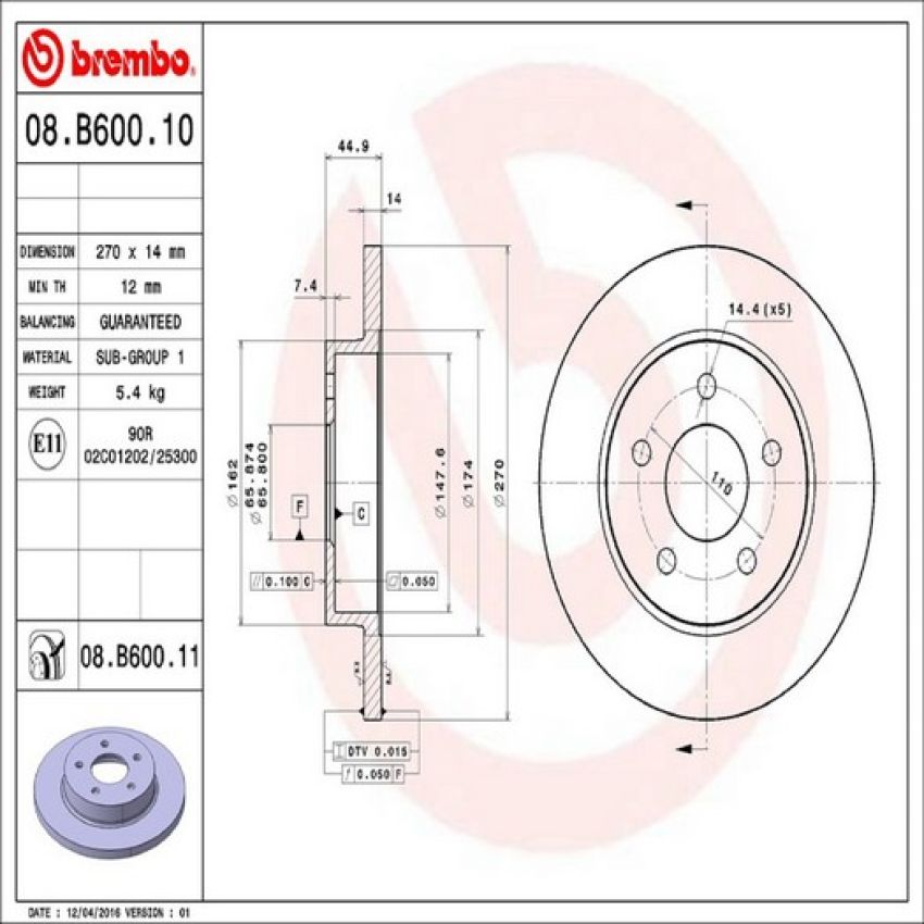 Brembo 08.B600.11 Brembo UV Coated Solid Brake Rotor
