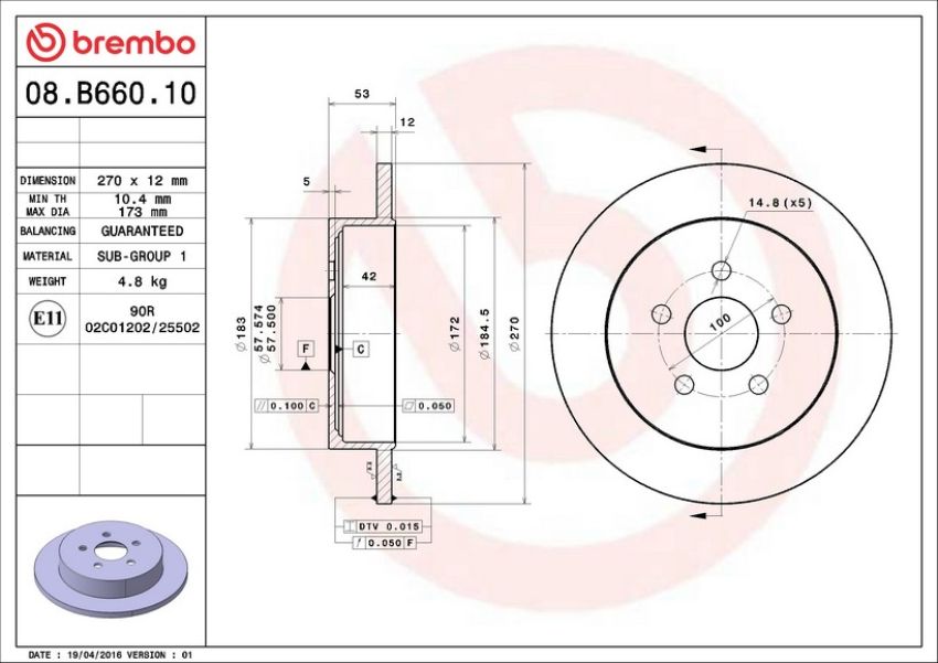 Brembo 08.B660.10 Brembo Solid Standard Rotor
