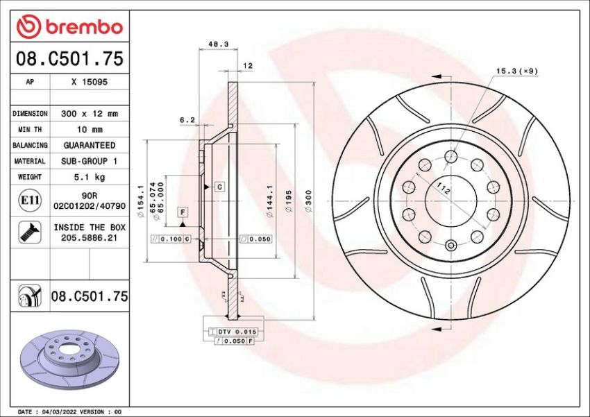 Brembo 08.C501.75 Premium Max Slotted UV Coated Rotor