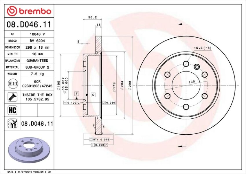 Brembo 08.D046.11 Brembo UV Coated Solid Brake Rotor