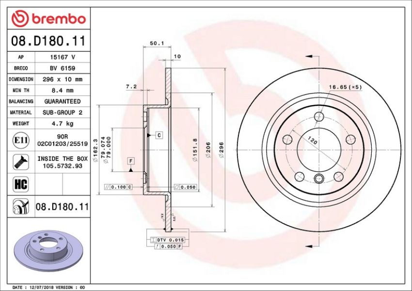 Brembo KT00C34 Brembo ceramic brake pad and UV coated solid  brake disc kit