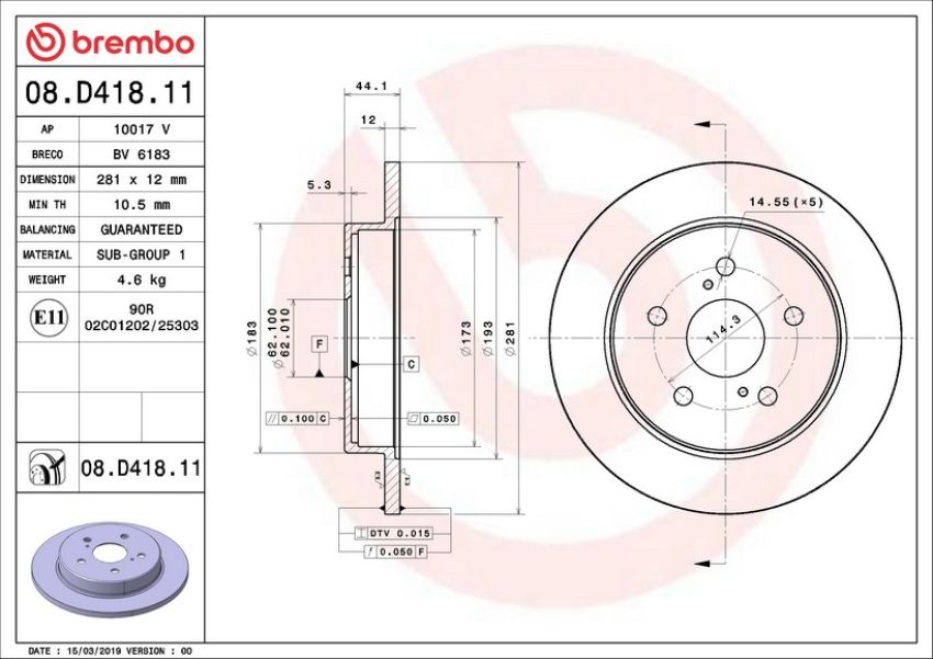 Brembo 08.D418.11 Brembo UV Coated Solid Brake Rotor