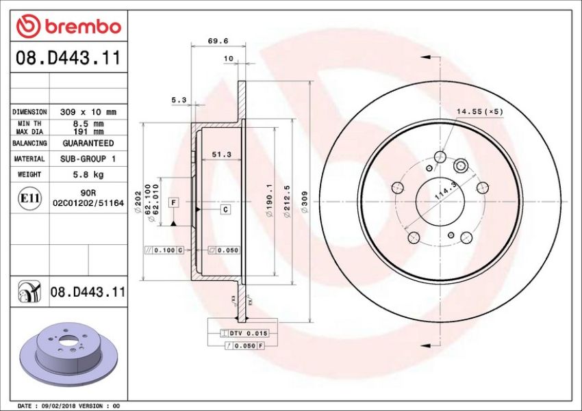 Brembo 08.D443.11 Brembo UV Coated Solid Brake Rotor
