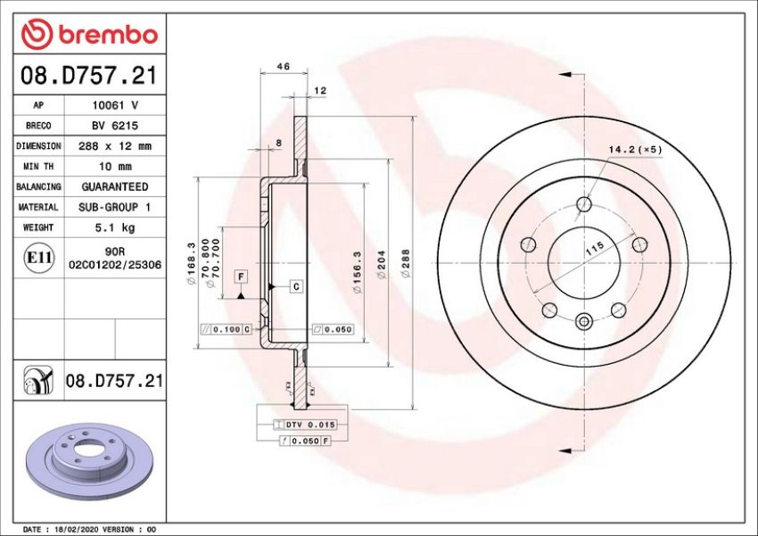 Brembo 08.D757.21 Brembo UV Coated Solid Brake Rotor