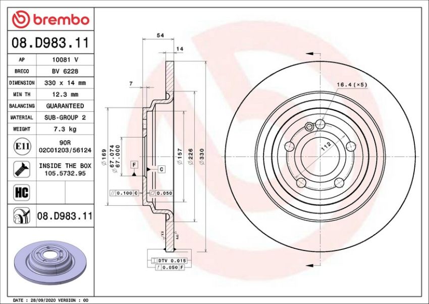 Brembo 08.D983.11 Brembo UV Coated Solid Brake Rotor