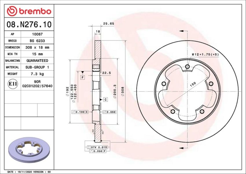 Brembo 08.N276.10 Brembo Solid Standard Rotor