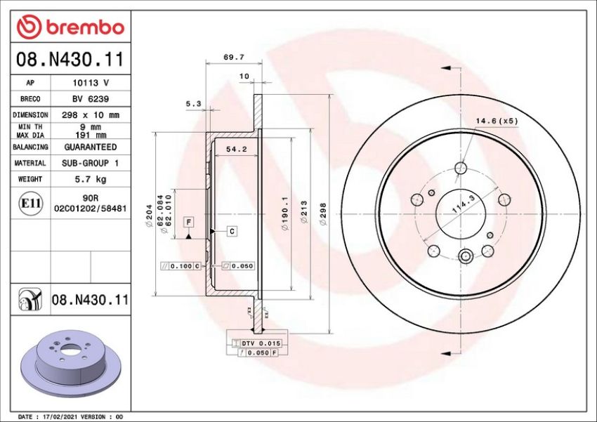 Brembo 08.N430.11 Brembo UV Coated Solid Brake Rotor