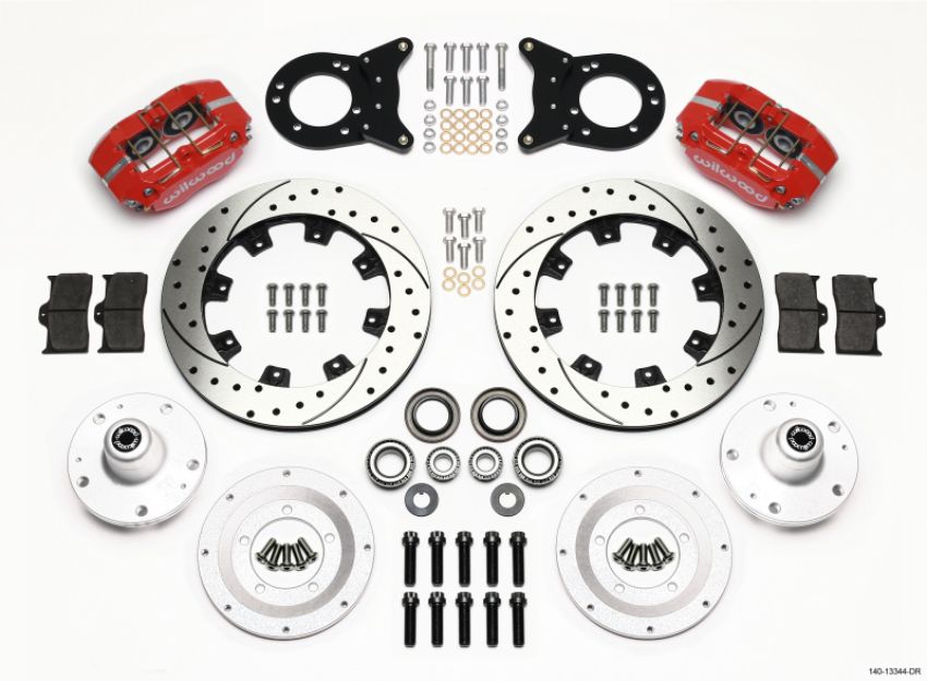 Wilwood 140-13344-DR Dynapro Dust-Boot Front Kit 12.19in Drill Red 1965-1969 Mustang Disc & Drum Spindle