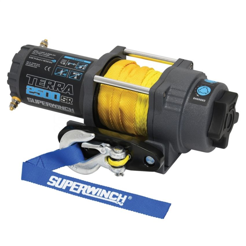 Superwinch 2500 LBS 12 V DC 3/16in x 40ft Synthetic Rope Terra 2500SR Winch - Gray Wrinkle