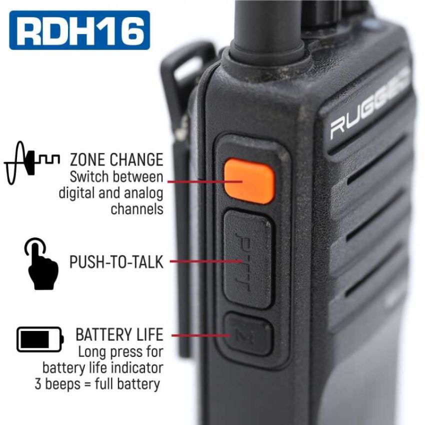 Rugged Radios RDH16-V Rugged RDH16 - Business Band Two Way Handheld Radio - Digital and Analog VHF / Black