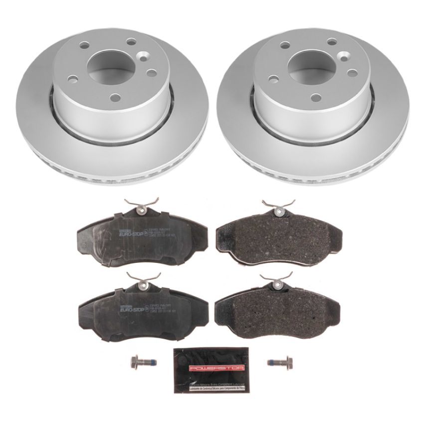 PowerStop ESK5106 Genuine Geomet Coated Rotors, ECE-R90 Brake Pads + Hardware Kit