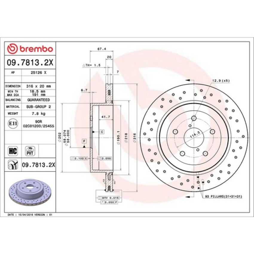 Brembo 09.7813.2X Premium UV Coated Xtra Cross Drilled Brake Rotor