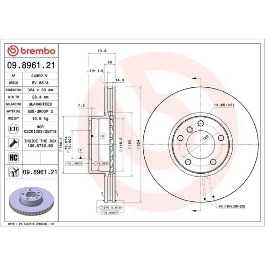 Brembo KT04411 Brembo low-met brake pad and UV coated vented  brake disc kit