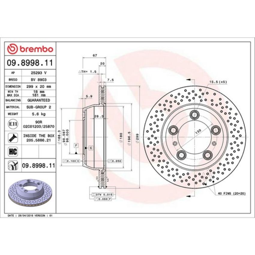 Brembo KT00B07 Brembo ceramic brake pad and UV coated vented drilled brake disc kit