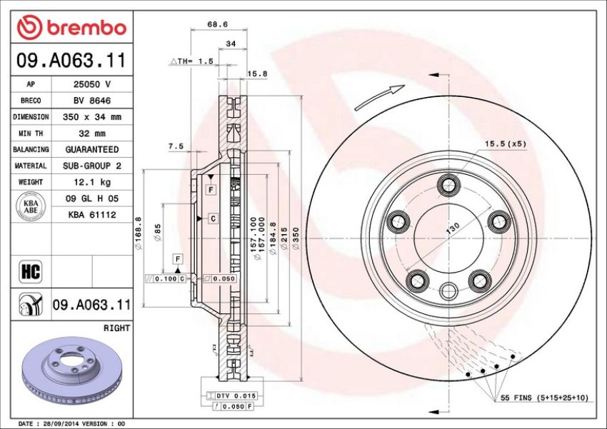 Brembo 09.A063.11 Premium Coated Vented Brake Rotor