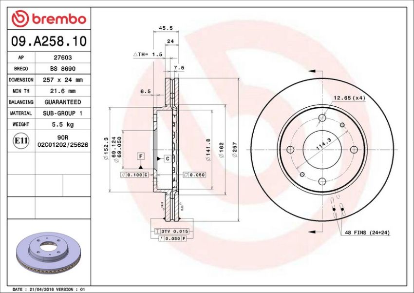 Brembo 09.A258.10 Premium Vented Brake Rotor