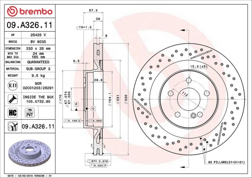 Brembo 09.A326.11 Premium Coated Vented Brake Rotor