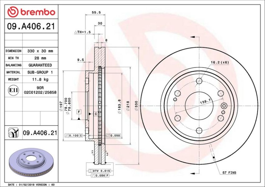 Brembo 09.A406.21 Premium Coated Vented Brake Rotor