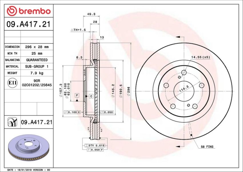 Brembo 09.A417.21 Premium Coated Vented Brake Rotor