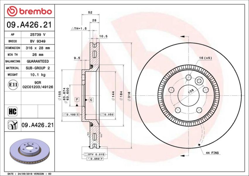 Brembo 09.A426.21 Premium Coated Vented Brake Rotor