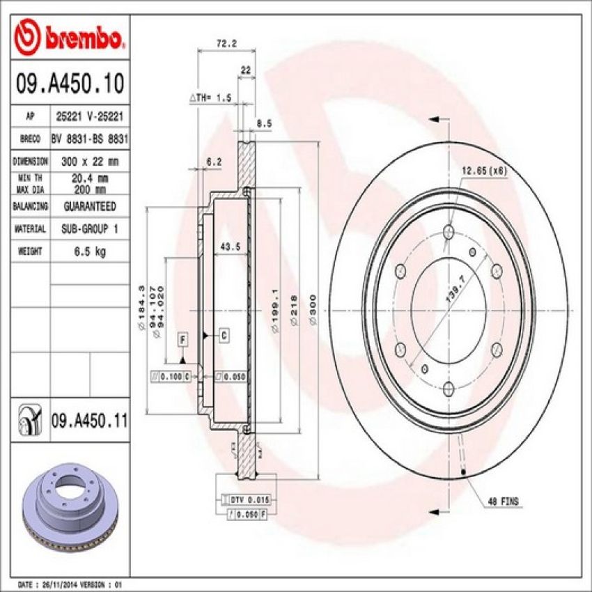Brembo 09.A450.11 Premium Coated Vented Brake Rotor