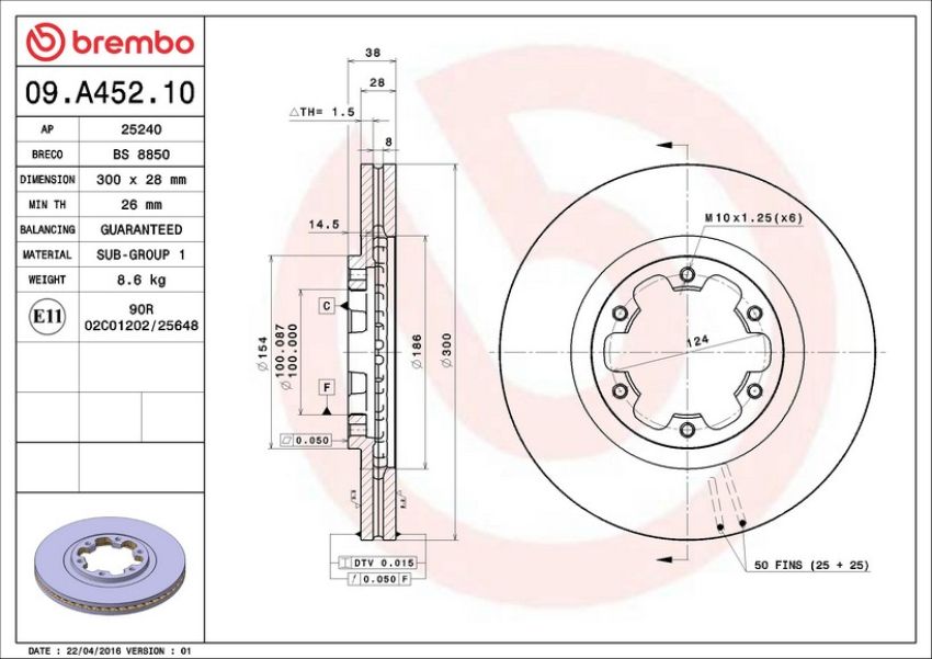 Brembo 09.A452.10 Premium Vented Brake Rotor