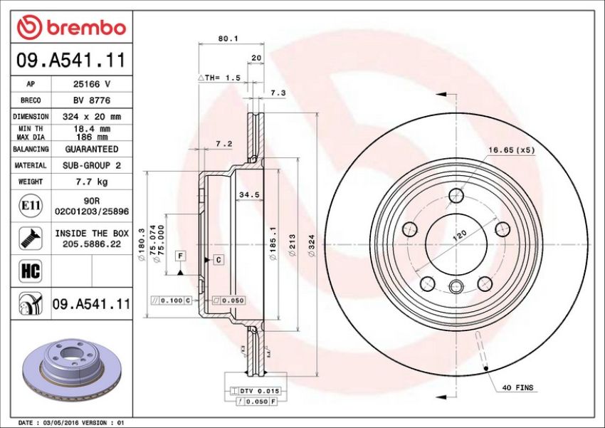 Brembo 09.A541.11 Premium Coated Vented Brake Rotor