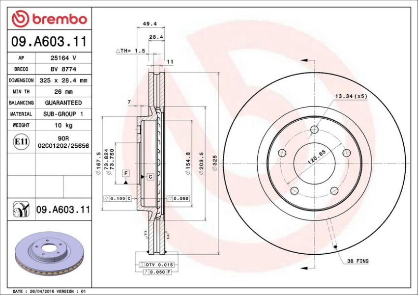 Brembo KT00720 Brembo ceramic brake pad and UV coated vented  brake disc kit